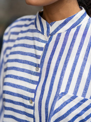 Handloom Striped Woven Shirt Blue Krushnachuda