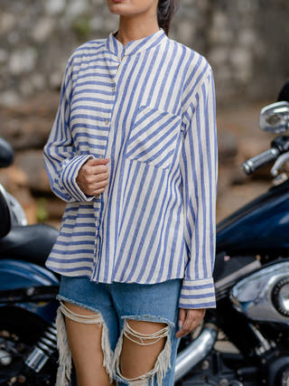 Handloom Striped Woven Shirt Blue Krushnachuda
