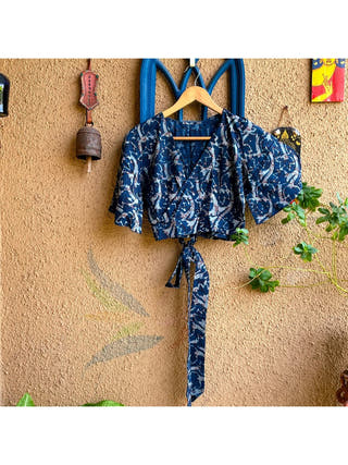 Indigo Blue Cotton Blouse ForSarees