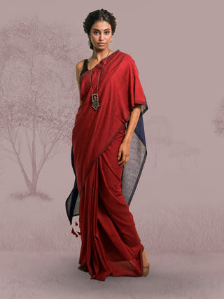 Ishq Ke Jharokhe Red Handloom Cotton Acrylic Saree