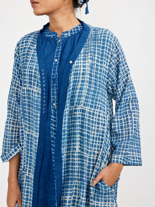 Two Piece Dress Set With Solid Button Down Sleeveless Dress Blue Jayati Goenka