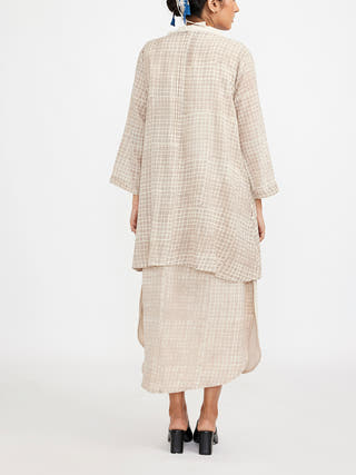 Two Piece Dress Set With Solid Button Down Sleeveless Dress White Jayati Goenka