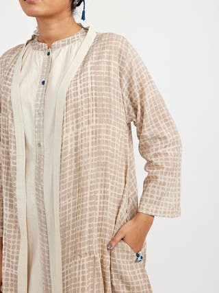 Two Piece Dress Set With Solid Button Down Sleeveless Dress White Jayati Goenka