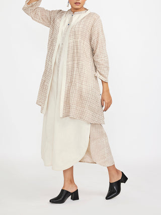 Two Piece Dress Set With Solid Button Down Sleeveless Dress White Jayathi Goenka