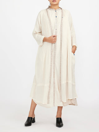 Two Piece Sleeveless Dress Set With Solid Button White Jayathi Goenka