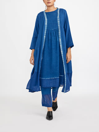 Spring Summer Three Piece Fuss Free Co-Ord Set Blue - Block Print coord set for women in Blue color