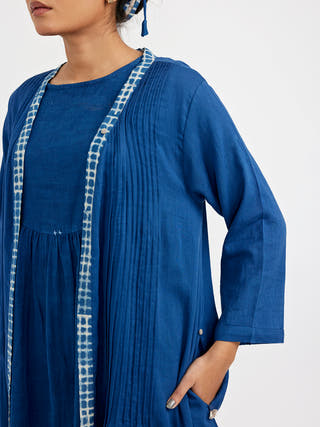 Spring Summer Three Piece Fuss Free Co-Ord Set Blue - Block Print coord set for women in Blue color