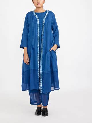 Spring Summer Three Piece Fuss Free Co-Ord Set Blue - Block Print coord set for women in Blue color