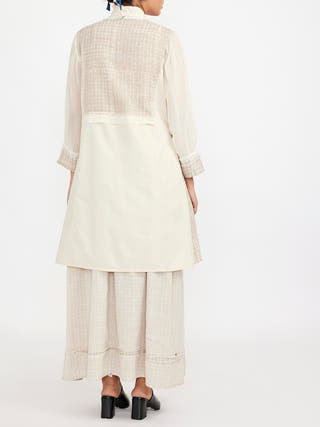 Two Piece Co-Ord Set Featuring Block Printed Checks White Jayati Goenka