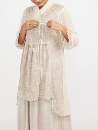 Two Piece Co-Ord Set Featuring Block Printed Checks White Jayati Goenka