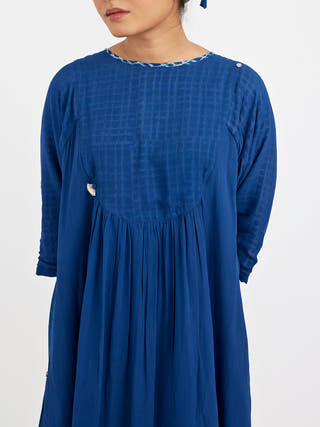 Midi U Yoke Dress In Blue Colour Jayati Goenka