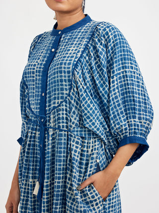 Button Down Shirt Dress In Cotton Block Printed Jayati Goenka