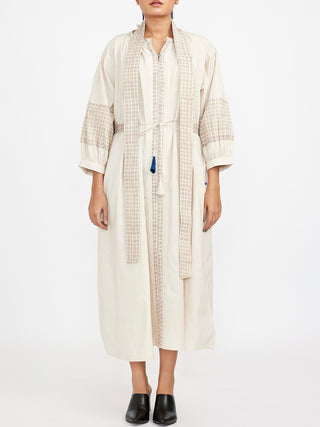 Midi One-Size Dress Comes With Mandarin Collar Neck White Jayati Goenka