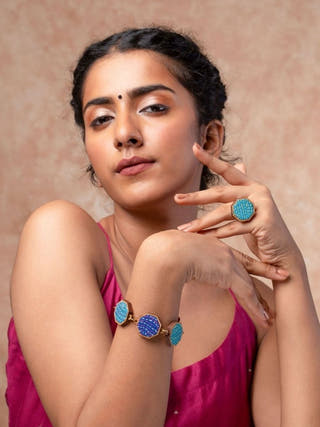 Multicolour Kantha Repurposed Silk Fabric and Wood Bracelet