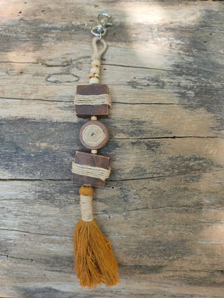 Earthy Wood Tassel Bag Charm