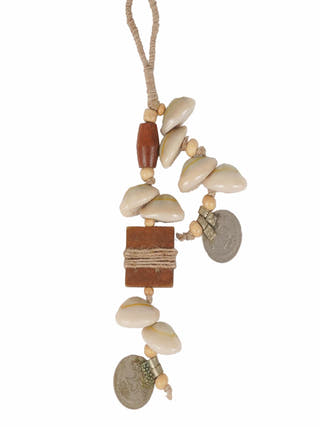 Earthy Wood, Cowry & Old Coin Bag Charm