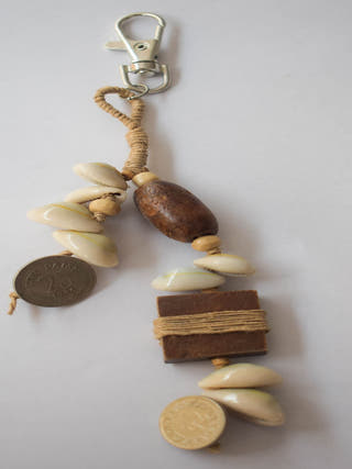 Earthy Wood, Cowry & Old Coin Bag Charm