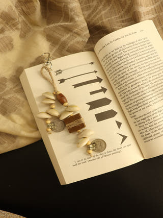 Earthy Wood, Cowry & Old Coin Bag Charm