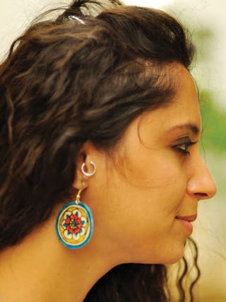 Daisy Leather Puppet Ear Rings