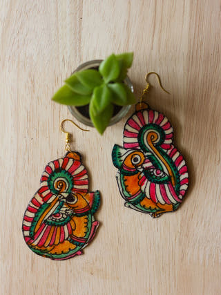 Tholu Peacock Leather Puppet Ear Rings