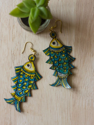 Fishes Leather Puppet Ear Rings