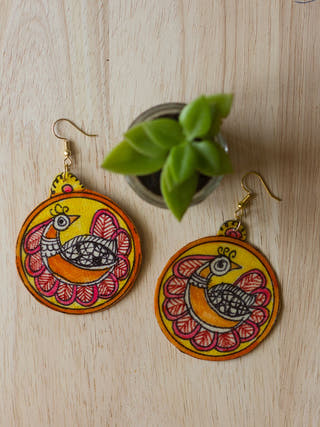 Madhubani Peacock Leather Puppet Ear Rings