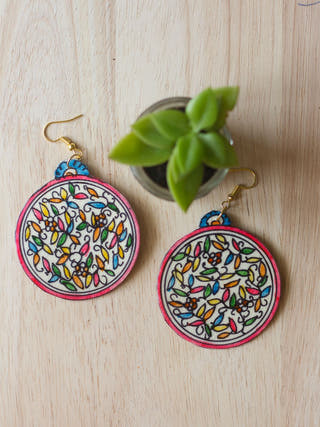 Madhubani Foliage Leather Puppet Ear Rings