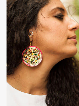 Madhubani Foliage Leather Puppet Ear Rings