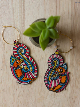 Tholu Peacock Leather Puppet Ear Rings Baali