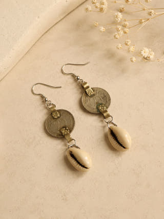 Repurposed Coin & Cowry Shell Dangler
