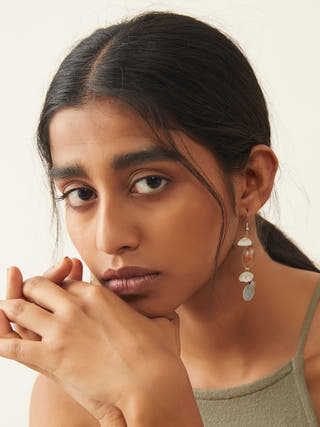Handmade Tribal Shell Wood And Repurposed Coin Earring