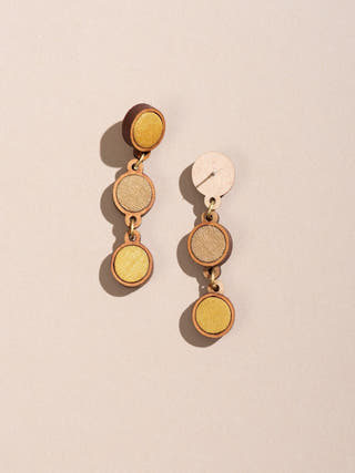 Yellow Festive Repurposed Fabric and Wood Round Earring