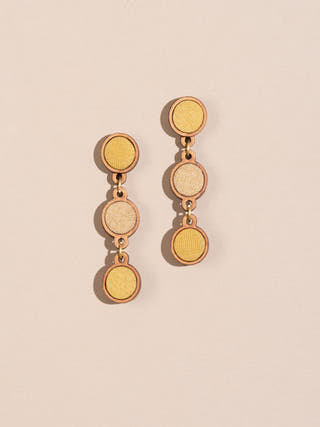 Yellow Festive Repurposed Fabric and Wood Round Earring