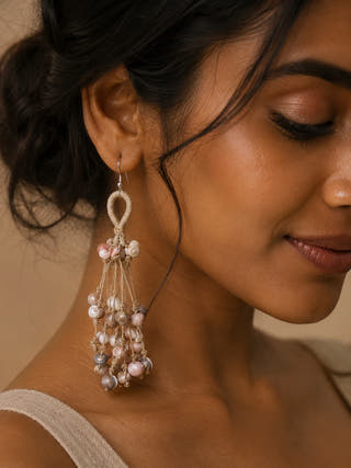 Long Layered Jute Shell Tassel Earring