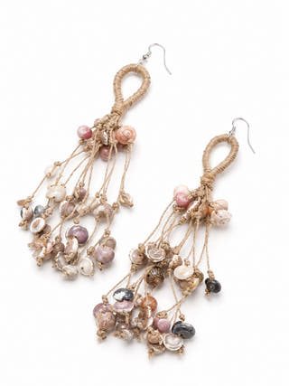 Long Layered Jute Shell Tassel Earring