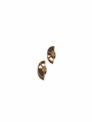 Black Geometrical Repurposed Fabric and Wood Earring