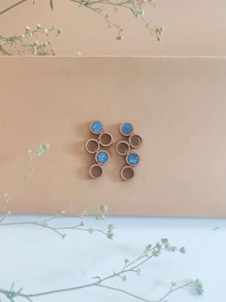 Blue Unity Repurposed Fabric and Wood Earring
