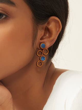 Blue Unity Repurposed Fabric and Wood Earring