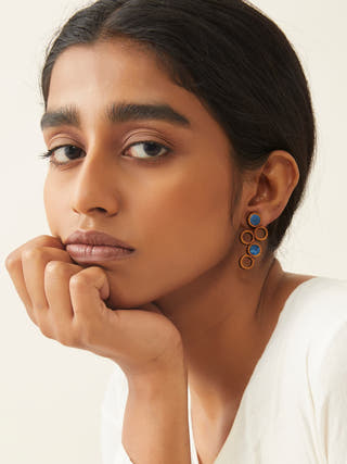 Blue Unity Repurposed Fabric and Wood Earring