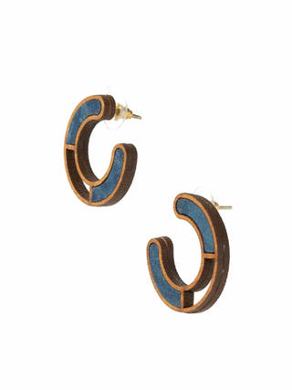 Blue Compassion Repurposed Fabric and Wood Earring