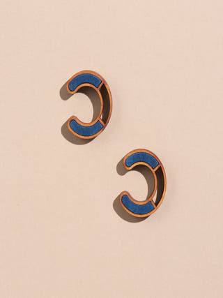 Blue Compassion Repurposed Fabric and Wood Earring
