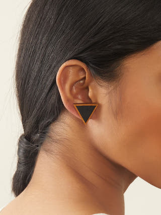 Black Two Look in One Repurposed Fabric and Wood Triangle Earring