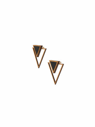 Black Two Look in One Repurposed Fabric and Wood Triangle Earring
