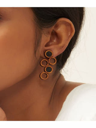 Black and Brown Unity Repurposed Fabric and Wood Earring