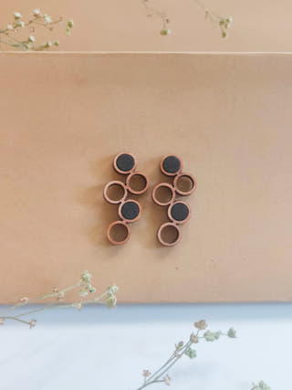 Black and Brown Unity Repurposed Fabric and Wood Earring