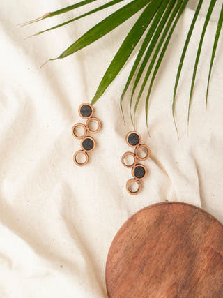 Black and Brown Unity Repurposed Fabric and Wood Earring