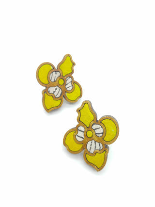 Yellow Bloom Repurposed Fabric and Wood Flower Stud
