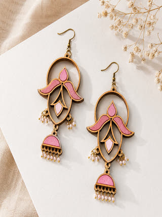 Shades of Pink Festive Repurposed Fabric and Wood Elaborate Danglers