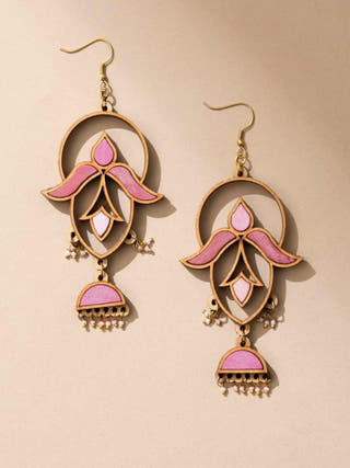 Shades of Pink Festive Repurposed Fabric and Wood Elaborate Danglers