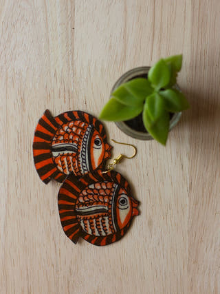 Tholu Fish - Red Leather Puppet Ear Rings